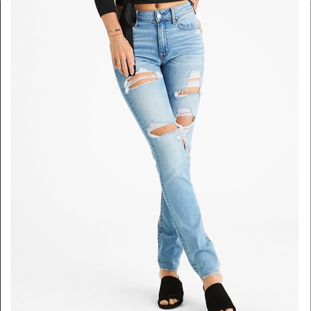 NWT AE HIGH-WAISTED STRAIGHT JEANS - 14 short